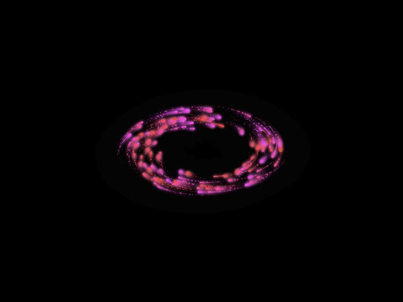 Musical Corals — glowing particles orbiting on a canvas