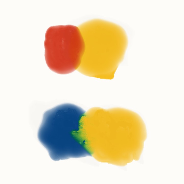 Nijimi — red and yellow, blue and yellow, painted wet into wet on the phone